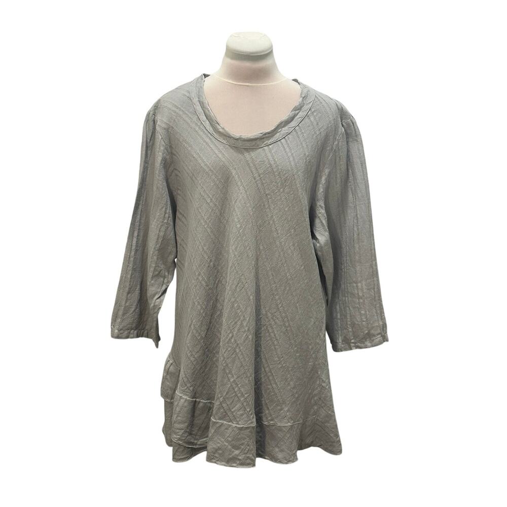 VINTAGE LA. FIXSUN 100% Linen Light Gray Top LARGE Lagenlook Minimalist Coastal